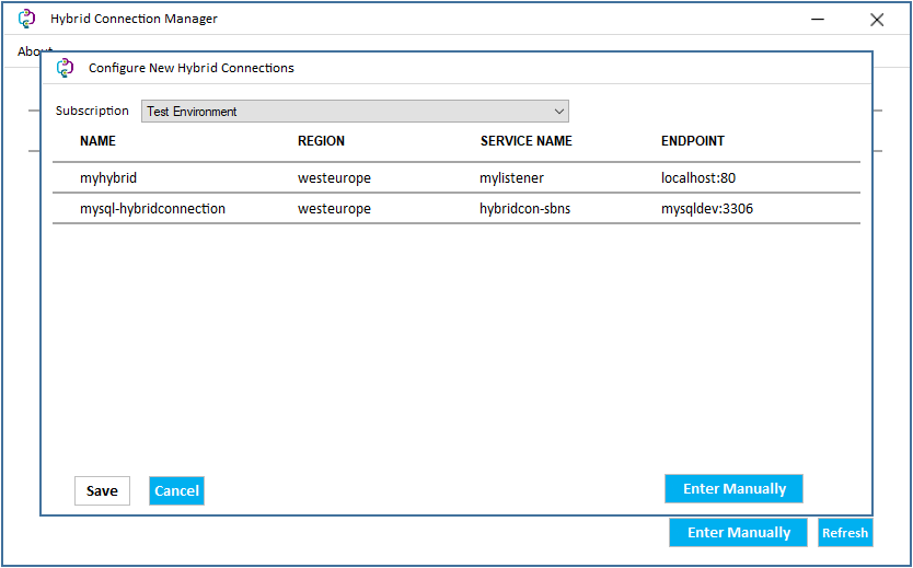 Screenshot of Configure New Hybrid Connections