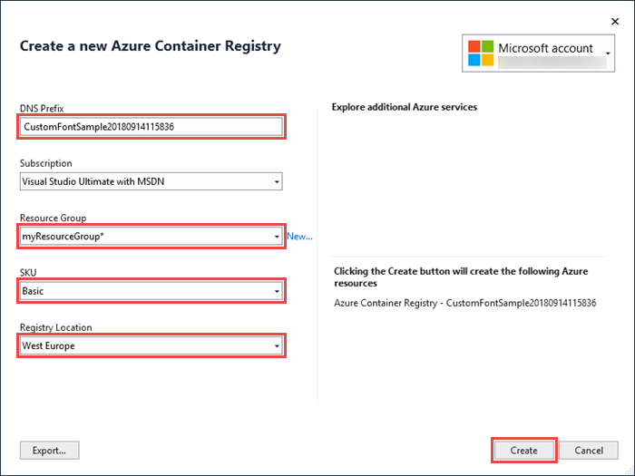 Configuración de Azure Container Registry.