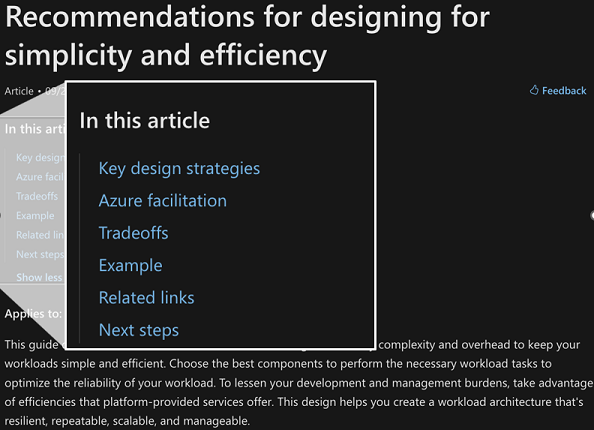 Captura de pantalla que muestra las guías de recomendación para Well-Architected Framework.
