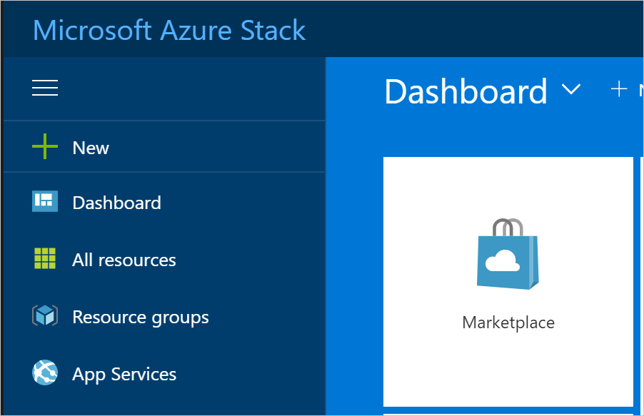 Captura de pantalla que muestra el marketplace de Azure Stack Hub.