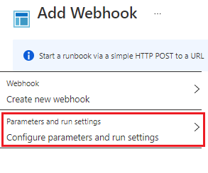Página Agregar Webhook con los parámetros resaltados.