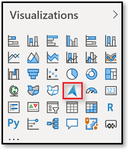 Captura de pantalla del botón del objeto visual de Azure Maps en el panel Visualizaciones de Power BI.