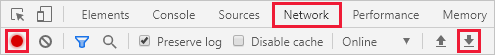 Captura de pantalla que muestra cómo exportar archivos HAR en la pestaña Red en Chrome.