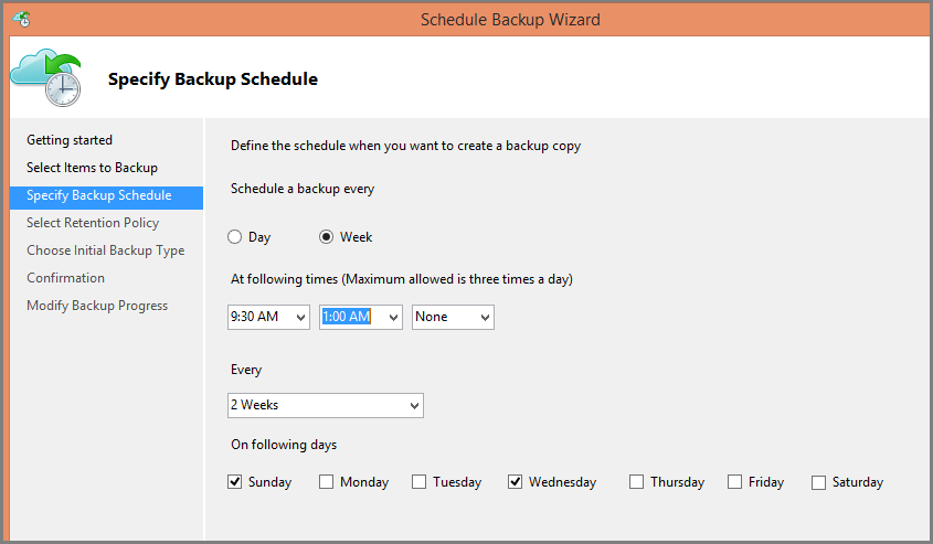 Captura de pantalla que muestra la opción de programación semanal.