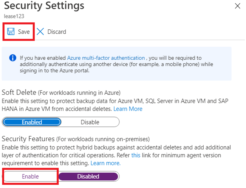 Screenshot of security settings