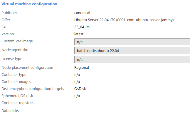 Captura de pantalla que muestra la configuración de cifrado de disco en Azure Portal
