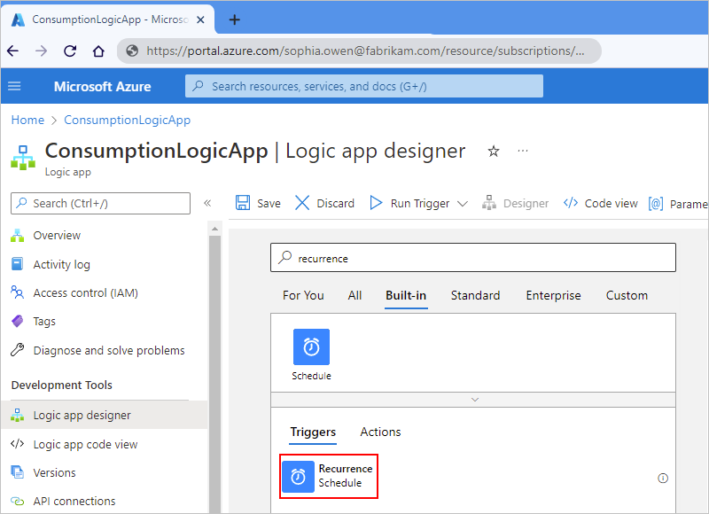 Screenshot for Consumption logic app workflow designer with 