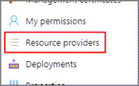 Captura de pantalla de la opción Proveedores de recursos en el menú de navegación de recursos