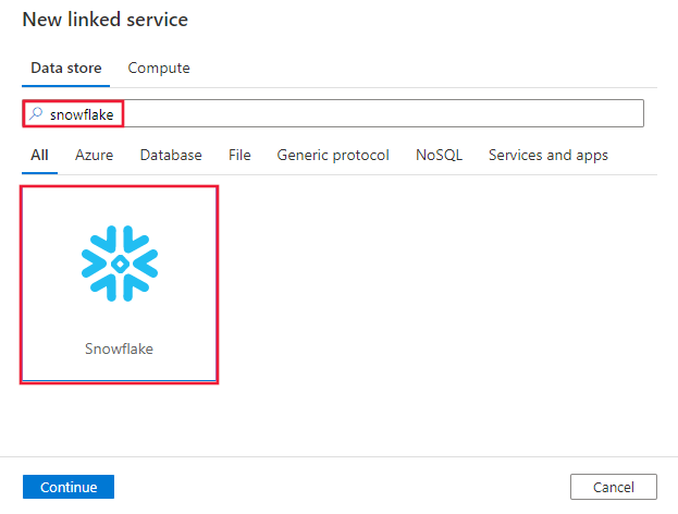 Captura de pantalla del conector de Snowflake.