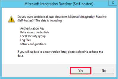 Captura de pantalla del botón "Sí" para eliminar todos los datos de usuario del entorno de ejecución de integración.