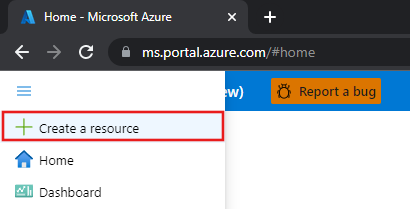 Shows a screenshot of the "Create a resource" button in the Azure portal.