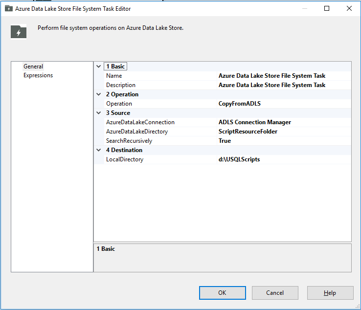 Configuración de la tarea del sistema de archivos de Azure Data Lake Store