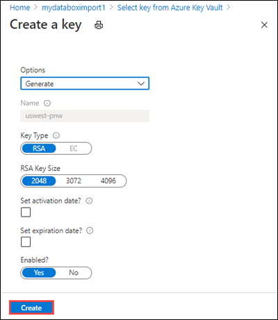 Captura de pantalla de la configuración de la versión de la clave nueva.