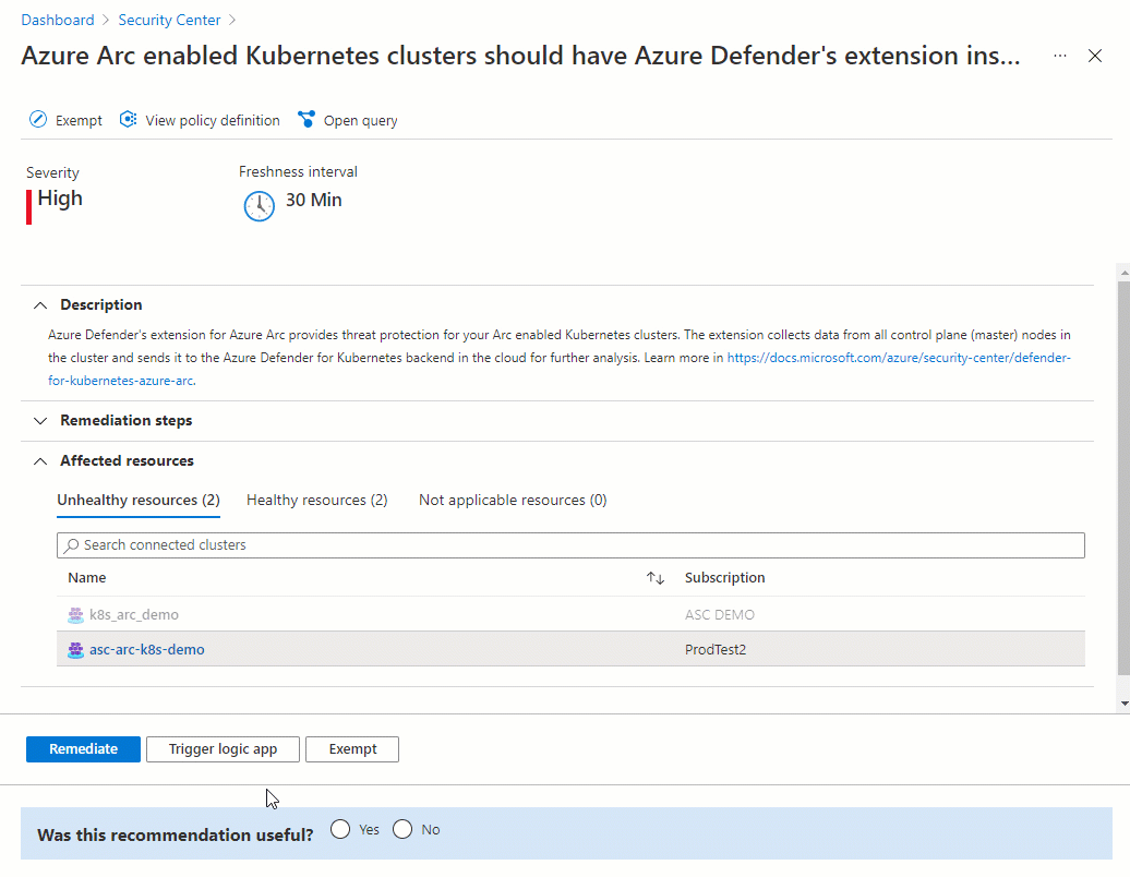Implementación de la extensión de Defender para Azure Arc con la opción de corrección de Defender for Cloud.