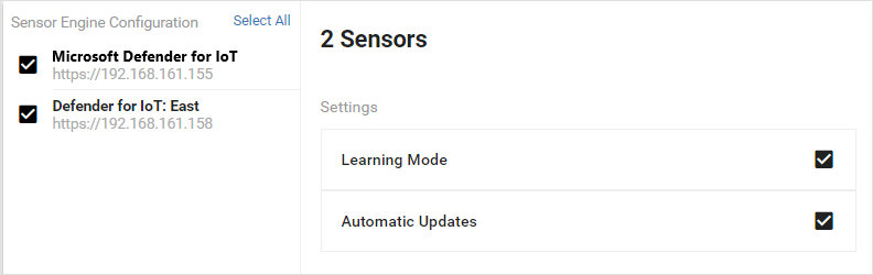Dos sensores que muestran el modo de aprendizaje y las actualizaciones automáticas.