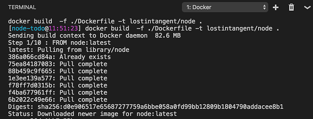 Docker image build output