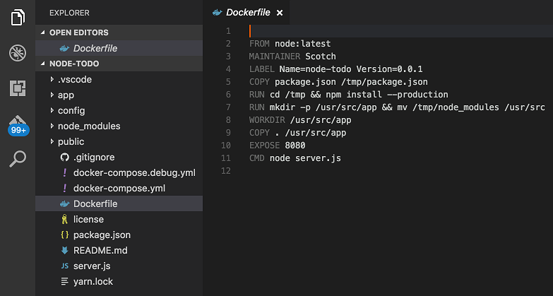 Generated Dockerfile in Visual Studio Code