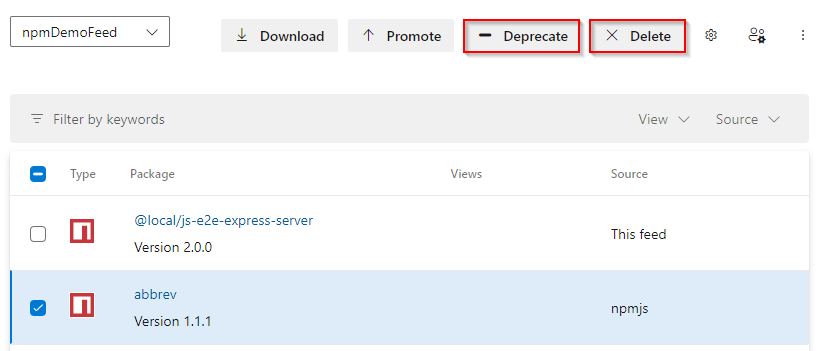 Captura de pantalla que muestra cómo dejar de usar o eliminar un paquete de npm.