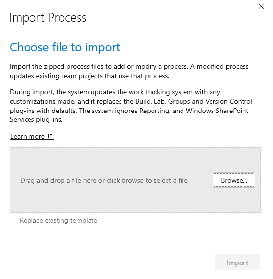 Import Process dialog, choose process file to import