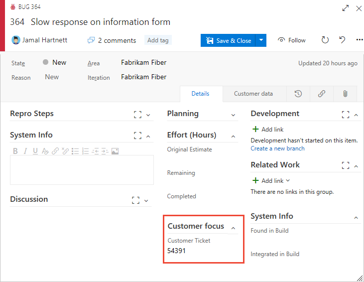 Bug form, Customer Ticket field added to Customer focus group