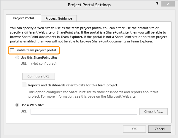 Project Portal Settings dialog box