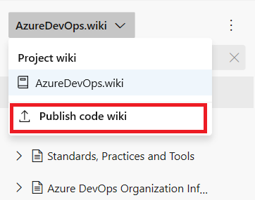 Captura de pantalla que muestra la opción de menú Publicar código como wiki.