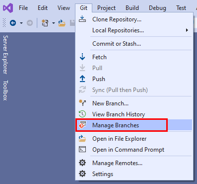 Captura de pantalla de Visual Studio.