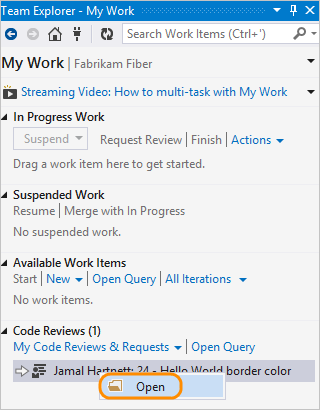 Open the review from the context menu on the review request