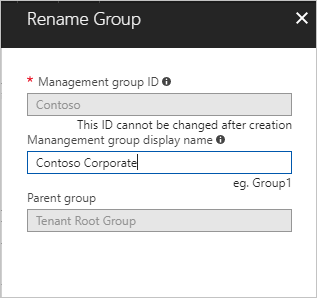 Captura de pantalla de la ventana Cambiar nombre de grupo y las opciones para cambiar el nombre de un grupo de administración.