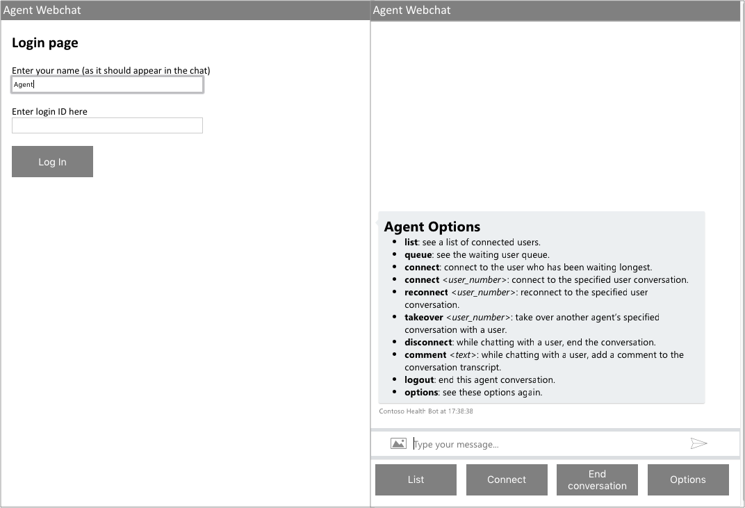 A screenshot of the agent webchat application