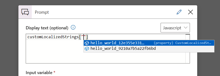 A Screenshot of using localized strings in a statement step
