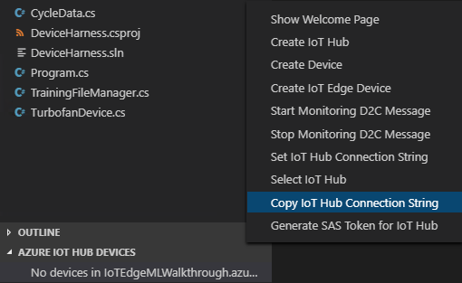 Copy IoT Hub connection string