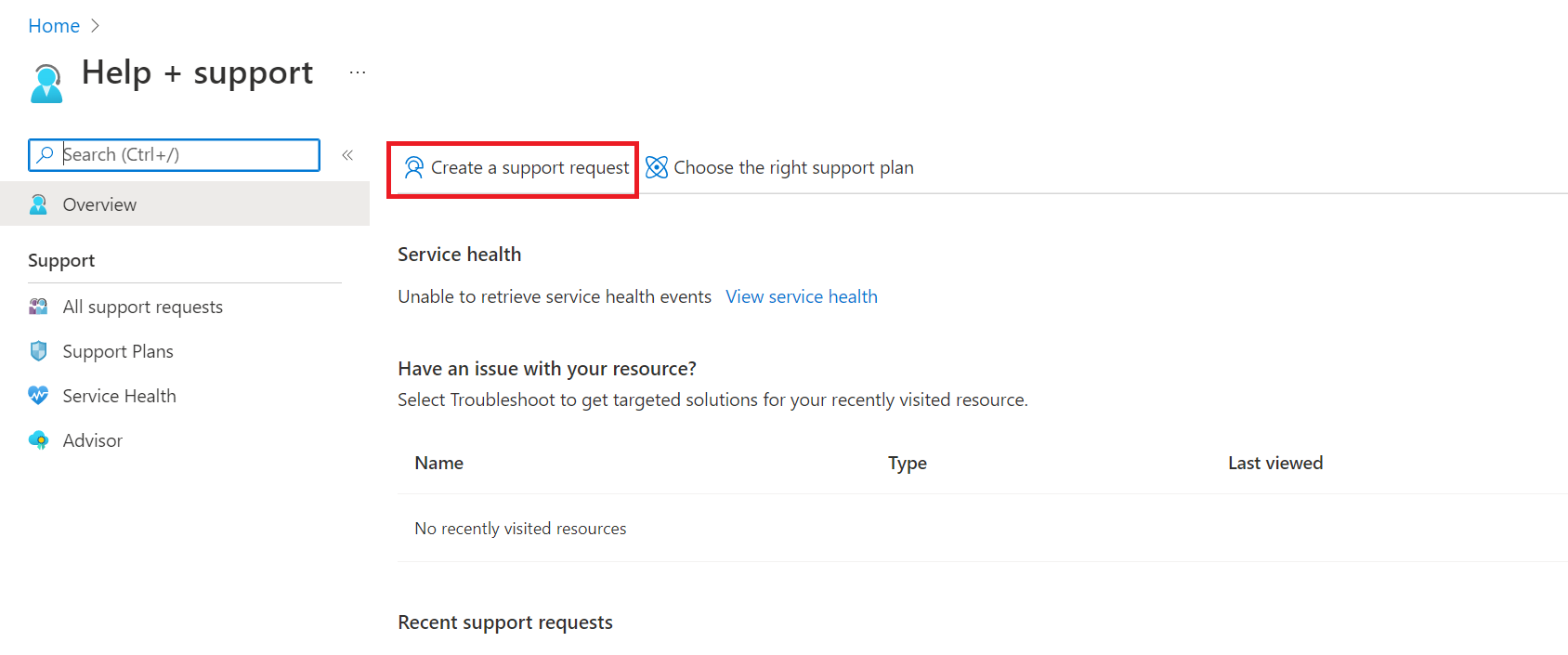Captura de pantalla que muestra cómo crear una nueva solicitud de soporte técnico