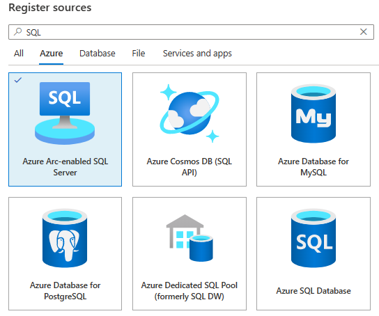 Captura de pantalla que muestra cómo seleccionar un origen de datos SQL.