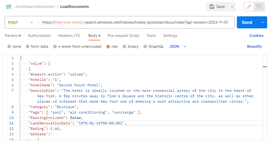 JSON documents in request body