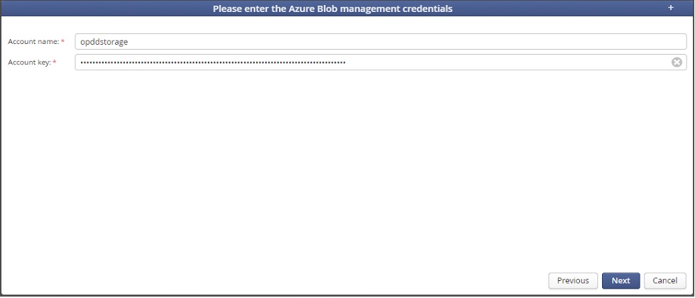 Captura de pantalla para la adición de credenciales de blob de Azure en DobiSync