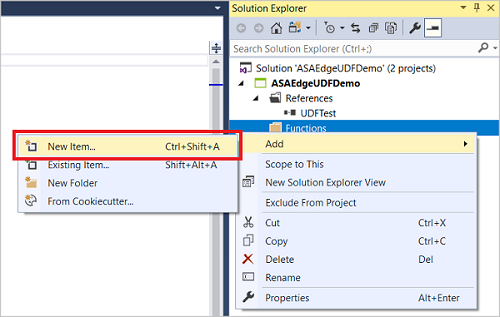 Add new item to Functions in Azure Stream Analytics Edge solution