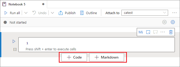 Screenshot of add-azure-notebook-cell-with-cell-button