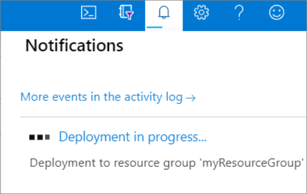Captura de pantalla de Azure Portal que muestra notificaciones con una implementación en curso.