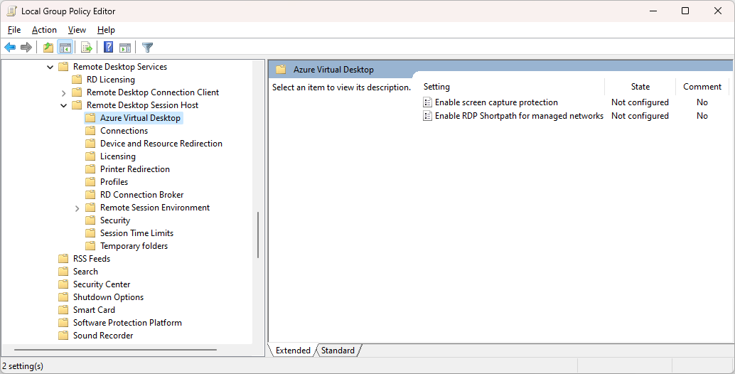 Screenshot of the group policy editor