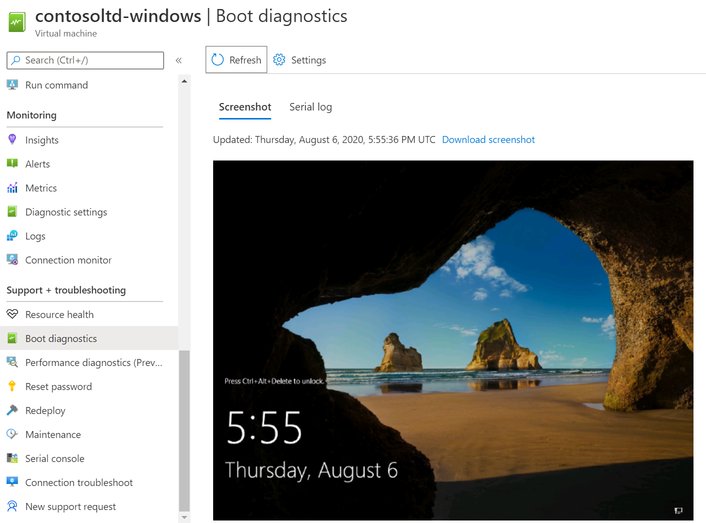 Captura de pantalla de diagnósticos de arranque de Windows