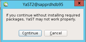 Captura de pantalla que muestra un mensaje para continuar sin instalar los paquetes necesarios.