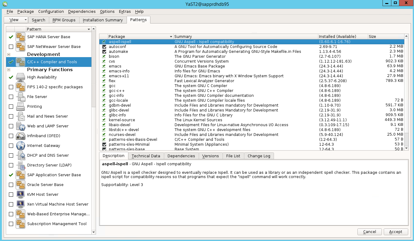 Captura de pantalla que muestra la selección del primer patrón en el elemento para el compilador y las herramientas.