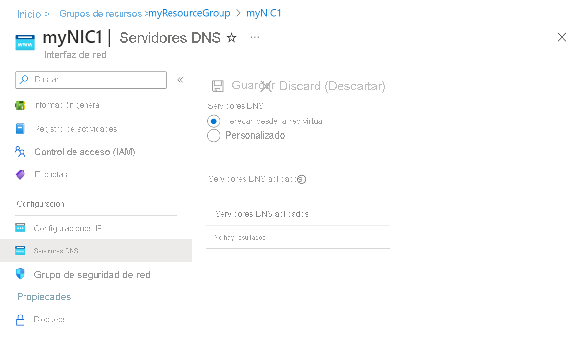 Captura de pantalla de la configuración del servidor DNS.