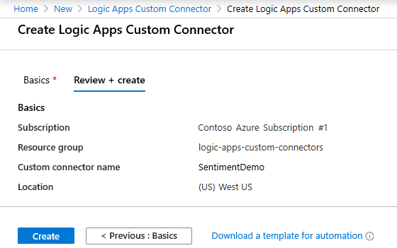 Revisión del conector personalizado de Logic Apps.