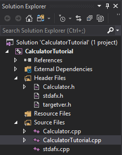 Captura de pantalla de la ventana de Explorador de soluciones de Visual Studio.