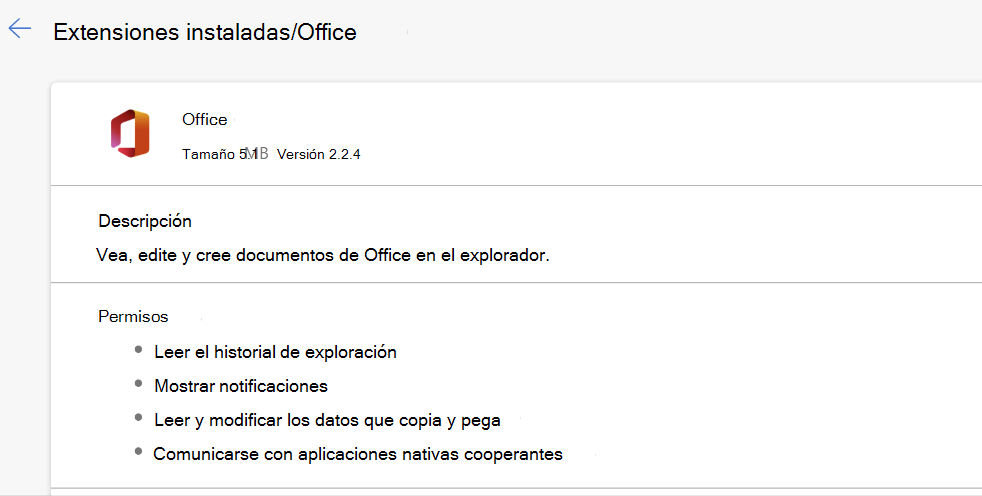Extensión de Microsoft Office con permisos.