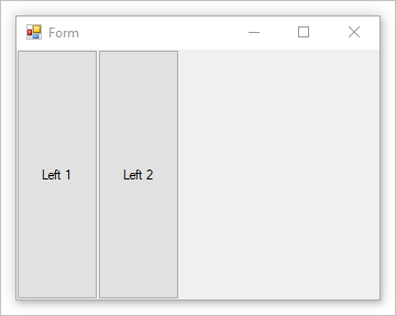 Formulario Windows Forms con dos botones acoplados a la izquierda.