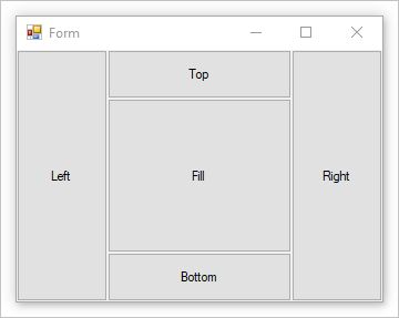 Formulario Windows Forms con botones con configuración de acoplamiento.
