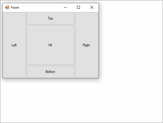 Animación que muestra cómo cambia el tamaño de un formulario Windows Forms con botones acoplados en todas las posiciones.